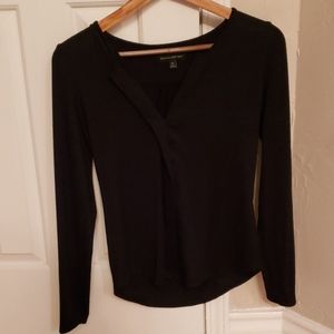 Black split neck top